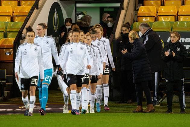 Norwich, England, February 20th Germany enter the field during the Arnold Clark Cup game between Canada and Germany at Carrow Road in Norwich, England Sam Mallia SPP Canada v Germany - Arnold Clark Cup - Carrow Road 