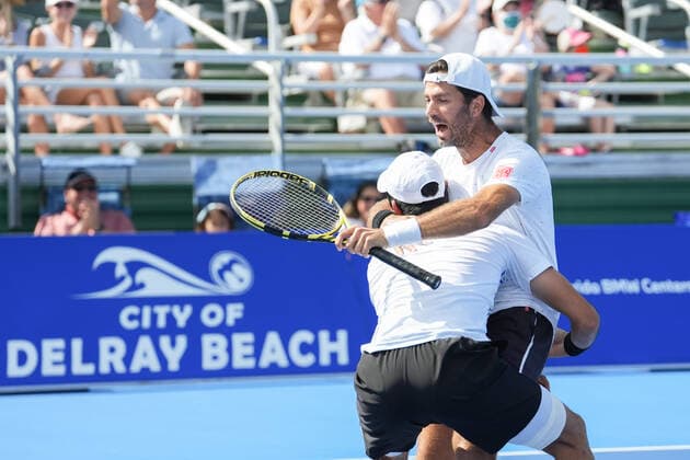 February 20, 2022, Delray Beach, Florida, United States: February, 20 - Delray Beach: Marcelo Arevalo(ESP) Jean-Julien Rojer(NED) celebrate after defeating Aleksandr Nedovyesov(KAZ) Aisam-Ul-Haq Qureshi(PAK) 62 67(5) 10-4 during the 2022 Delray Beach Open by Vitacost Doubles Championship. Delray Beach United States - ZUMApa3_ 0151547815st Copyright: xAndrewxPatronx