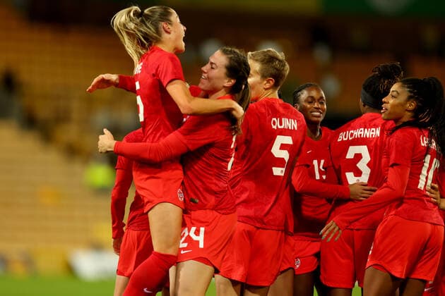 20th February 2022 ; Carrow Road, Norwich, Norforlk, England; Arnold Clark Womens International football Canada versus Germany: Vanessa Gilles of Canada celebrates her goal for 1-0  ActionPlus12366181 ShaunxBrooks