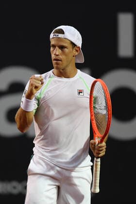 (220221) -- BRAZIL, Feb. 21, 2022 -- Diego Schwartzman of Argentina celebrates scoring during the ATP, Tennis Herren 500 Rio Open s final match between Carlos Alcaraz of Spain and Diego Schwartzman of Argentina at Jockey Club Brasileiro in Rio de Janeiro, Brazil, Feb. 20, 2022. ) (SP)BRAZIL-RIO DE JANEIRO-TENNIS-ATP 500 RIO OPEN-FINAL WangxTiancong 
