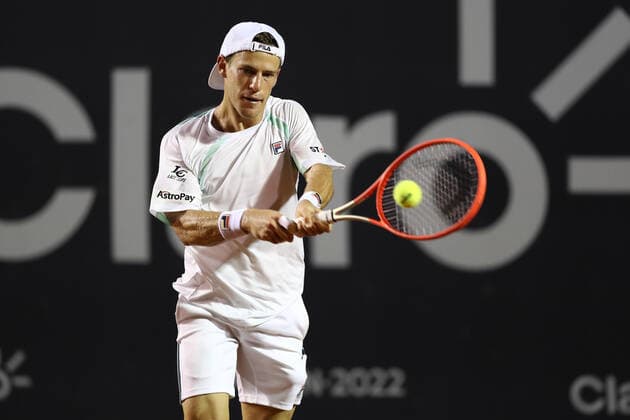 (220221) -- BRAZIL, Feb. 21, 2022 -- Diego Schwartzman of Argentina hits a return during the ATP, Tennis Herren 500 Rio Open s final match between Carlos Alcaraz of Spain and Diego Schwartzman of Argentina at Jockey Club Brasileiro in Rio de Janeiro, Brazil, Feb. 20, 2022. ) (SP)BRAZIL-RIO DE JANEIRO-TENNIS-ATP 500 RIO OPEN-FINAL WangxTiancong 