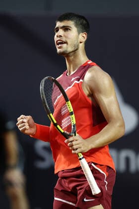 (220221) -- BRAZIL, Feb. 21, 2022 -- Carlos Alcaraz of Spain celebrates scoring during the ATP, Tennis Herren 500 Rio Open s final match between Carlos Alcaraz of Spain and Diego Schwartzman of Argentina at Jockey Club Brasileiro in Rio de Janeiro, Brazil, Feb. 20, 2022. ) (SP)BRAZIL-RIO DE JANEIRO-TENNIS-ATP 500 RIO OPEN-FINAL WangxTiancong 