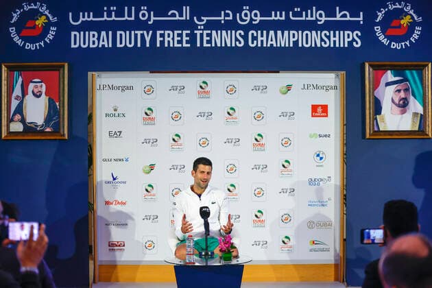 Novak Djokovic (SRB), Pressekonferenz Tennis - Dubai Tennis Championships - ATP, Tennis Herren - Dubai Duty Free Tennis Stadium - Dubai - - United Arab Emirates - 20 February 2022. Copyright: xHasenkopf Ferrarix