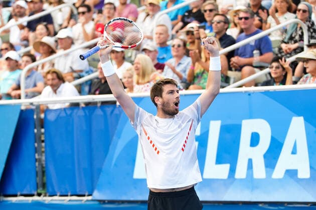 February 20, 2022, Delray Beach, Florida, United States: February, 20 - Delray Beach: Cameron Norrie(GBR) celebrating here, defeats Rielly Opelka(USA) 76(1) 76(4) to win the 2022 Delray Beach Open by Vitacost Championship held in Delray Beach, FL. Delray Beach United States - ZUMApa3_ 0151560192st Copyright: xAndrewxPatronx