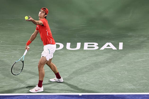 Lorenzo Musetti, ITA, during mens first roundl of 2022 Dubai Championships in Dubai, 21 02 2022; -