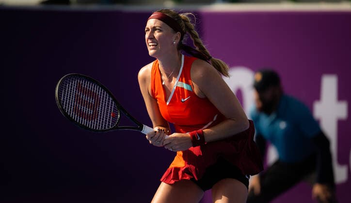 February 22, 2022, DOHA, QATAR: Petra Kvitova of the Czech Republic in action during the second round of the 2022 Qatar TotalEnergies Open 2022 WTA, Tennis Damen 1000 tennis tournament DOHA QATAR - ZUMAa181 20220222_zaa_a181_011 Copyright: xRobxPrangex