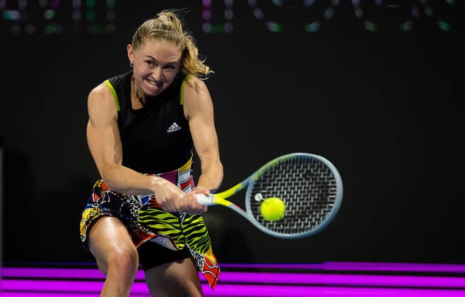 February 22, 2022, DOHA, QATAR: Aliaksandra Sasnovich of Belarus in action during the second round of the 2022 Qatar TotalEnergies Open 2022 WTA, Tennis Damen 1000 tennis tournament DOHA QATAR - ZUMAa181 20220222_zaa_a181_025 Copyright: xRobxPrangex