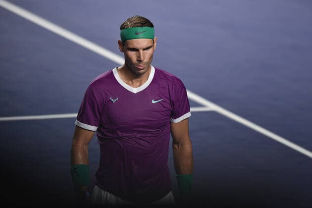 (220223) -- ACAPULCO, Feb. 23, 2022 -- Rafael Nadal of Spain reacts during the men s singles first round match against Denis Kudla of the United States at the 2022 ATP, Tennis Herren Mexican Open tennis tournament in Acapulco, Mexico, Feb. 22, 2022. ) (SP)MEXICO-ACAPULCO-TENNIS-ATP-MEXICAN OPEN-FIRST ROUND XinxYuewei 