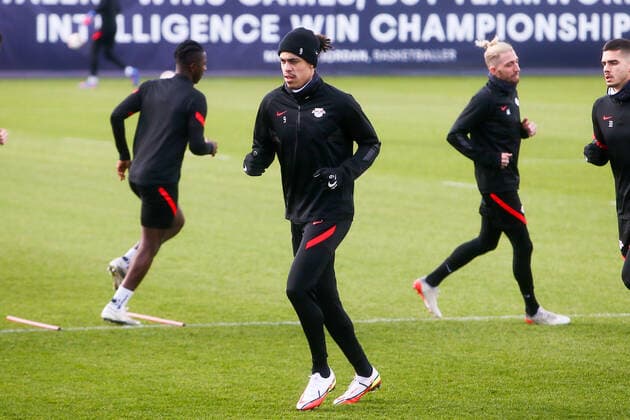 RB Leipzig - Training 23.02.2022 Leipzig, 23.02.2022, RB Leipzig Trainingszentrum, Fussball, 1. Bundesliga , RB Leipzig - Abschlusstraining vor dem UEFA Europa League Spiel gegen Real Sociedad San Sebastian , Im Bild: Yussuf Poulsen ,