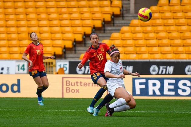 Spain Women v Canada Women Arnold Clark Cup Jennifer Hermoso Fuentes of Spain Women passes the ball during the Arnold Clark Cup match at Molineux, Wolverhampton Content Not Available For UK Newspapers Copyright: xWaynexTuckwellx FIL-16571-0034