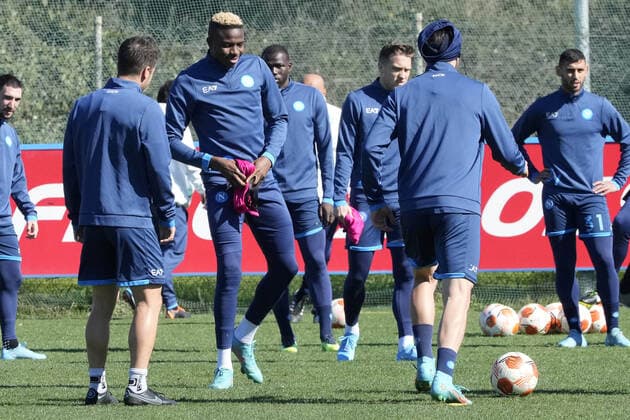 NAPLES, ITALY - FEBRUARY 23: Victor Osimhen of Napoli during a training session before the UEFA Europa League match against FC Barcelona, Barca on February 23, 2022 in Napoli, Italy. Copyright: xFotoagenziax