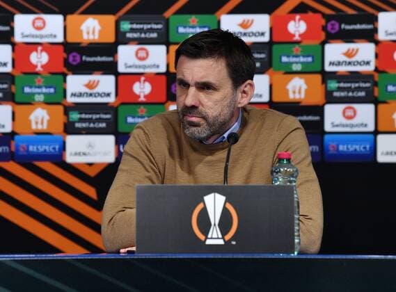 PXL_Dinamo Zagreb Press Coach of Dinamo Zeljko Kopic during press conference, PK, Pressekonferenz of Dinamo Zagreb football club, in Zagreb, Croatia, on February 23, 2022. Dinamo Zagreb will face Spanish club Sevilla on February 24 in the secodn leg in knockout round play-offs of the UEFA Europa League. MarkoxLukunic PIXSELL