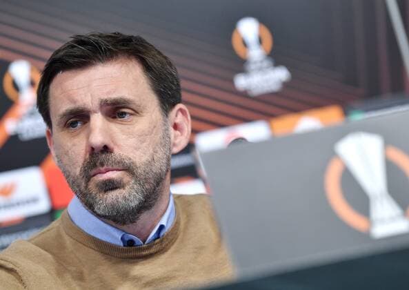 PXL_Dinamo Zagreb Press Coach of Dinamo Zeljko Kopic during press conference, PK, Pressekonferenz of Dinamo Zagreb football club, in Zagreb, Croatia, on February 23, 2022. Dinamo Zagreb will face Spanish club Sevilla on February 24 in the secodn leg in knockout round play-offs of the UEFA Europa League. MarkoxLukunic PIXSELL