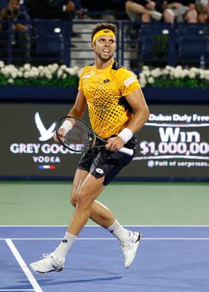 Jiri Vesely jubelt nach dem Sieg, Jubel, Freude, Emotion Tennis - Dubai Duty Free Tennis Championships - ATP, Tennis Herren - Dubai Duty Free Tennis Stadium - Dubai - - United Arab Emirates - 24 February 2022. Copyright: xJuergenxHasenkopfx