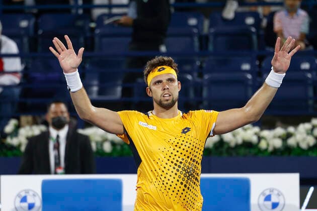Jiri Vesely jubelt nach dem Sieg, Jubel, Freude, Emotion Tennis - Dubai Duty Free Tennis Championships - ATP, Tennis Herren - Dubai Duty Free Tennis Stadium - Dubai - - United Arab Emirates - 24 February 2022. Copyright: xJuergenxHasenkopfx