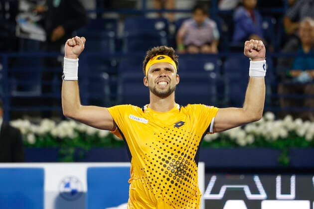 Jiri Vesely jubelt nach dem Sieg, Jubel, Freude, Emotion Tennis - Dubai Duty Free Tennis Championships - ATP, Tennis Herren - Dubai Duty Free Tennis Stadium - Dubai - - United Arab Emirates - 24 February 2022. Copyright: xJuergenxHasenkopfx