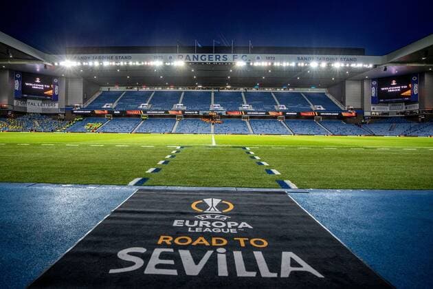 Mandatory Credit: Photo by Kirk O Rourke Rangers FC Shutterstock (12821153a) The scene is set for the last 32 Europa League match at Ibrox Stadium, Glasgow. Rangers v Borussia Dortmund, UEFA Europa League, Play-offs, Second Leg, Football, Ibrox Stadium, Glasgow, UK - 24 Feb 2022 Rangers v Borussia Dortmund, UEFA Europa League, Play-offs, Second Leg, Football, Ibrox Stadium, Glasgow, UK - 24 Feb 2022 Copyright: xKirkxO Rourke RangersxFC Shutterstockx 12821153a