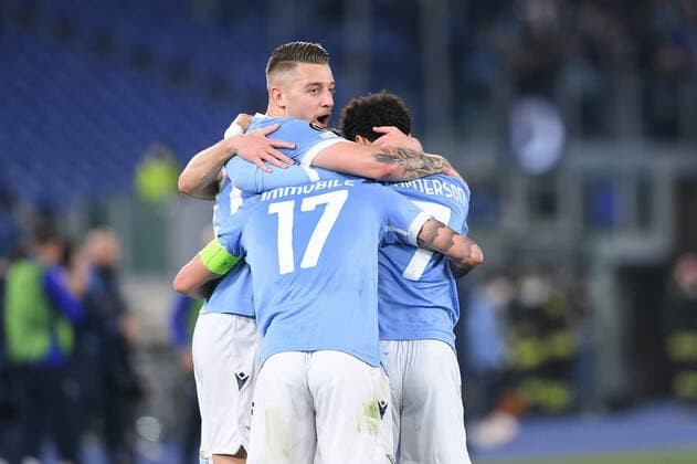 Ciro Immobile of SS Lazio celebrates after scoring first goal during the UEFA Europa League Knockout Round Play-Offs Leg two between SS Lazio and FC Porto at Stadio Olimpico, Rome, Italy on 24 February 2022. Copyright: xGiuseppexMaffiax 31200003