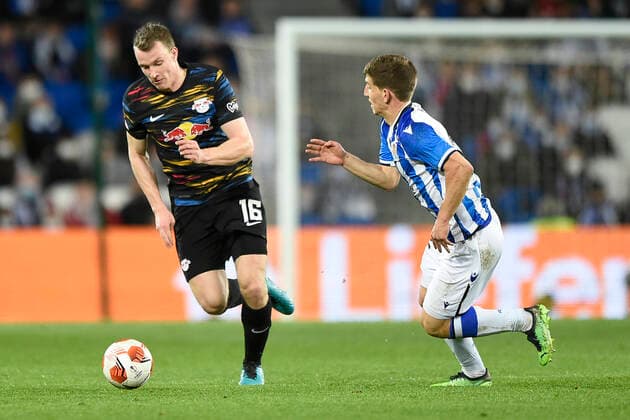 ESP: Real Sociedad - RB Leipzig. UEFA Europa League Lukas Klosternmann of RB Leipzig during the UEFA Europa League match, round of 32 between Real Sociedad v RB Leipzig played at Reale Arena Stadium on February 24, 2022 in San Sebastian, Spain. (Cesar Ortiz PRESSINPHOTO) kpng Copyright: xCesarxOrtizx xPRESSINPHOTOx PS_220224_045