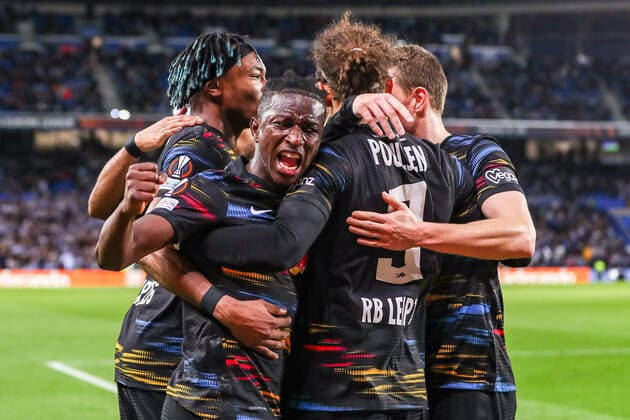 Tor, Torjubel, zum 1:3 durch Emil Forsberg (RB Leipzig, 10), ESP, Real Sociedad vs. RB Leipzig, UEFA Europa League Play-Offs, Spielzeit 2021 2022, 24.02.2022, DFB DFL regulations prohibit any use of photographs as image sequences and or quasi-video., ESP, Real Sociedad vs. RB Leipzig, UEFA Europa League Play-Offs, Spielzeit 2021 2022, 24.02.2022 San Sebastian Copyright: xEibner-Pressefoto GabrielxBoiax EP_EEP