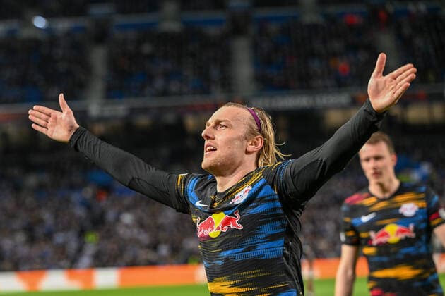 Torjubel zum 1:3 durch Emil Forsberg 10 (Leipzig), Real Sociedad vs. RB Leipzig, Europa League, PLayoff Rueckspiel, 24.02.2022 Donostia-San Sebastian Donostia-San Sebastian Spanien
