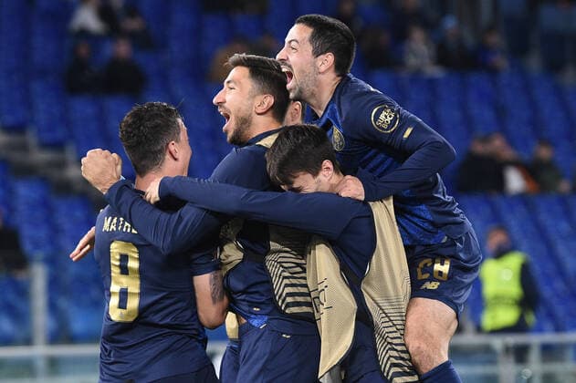 Mateus Uribe of FC Porto celebrates after scoring second goal during the UEFA Europa League Knockout Round Play-Offs Leg two between SS Lazio and FC Porto at Stadio Olimpico, Rome, Italy on 24 February 2022. Photo by Giuseppe Maffia. Rome Stadio Olimpico Rome Italy Copyright: xGiuseppexMaffiax SP24-254-056