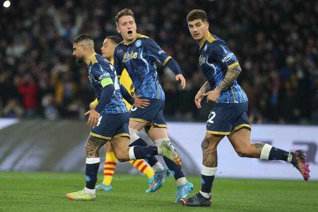 Italy: Europa League football match SSC Napoli vs Barcellona SSC Napoli s Italian striker Lorenzo Insigne celebrates after scoring a goal during the UEFA Europa League football match between SSC Napoli and Barcellona at the Diego Armando Maradona Stadium in Naples, southern Italy, on February 24, 2022. ABPH8903 Copyright: xAntonioxBalascox