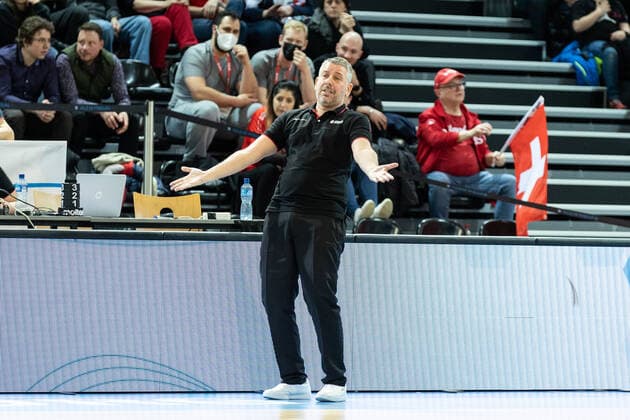 24.02.2022, Fribourg, Halle St. Leonard, FIBA Men& x92;s EuroBasket 2025 Pre-Qualification: Switzerland - Ireland, Ilias Papatheodorou (Switzerland) Fribourg Halle St. Leonard Fribourg Switzerland Copyright: xJustPictures.ch SirianexDavetx