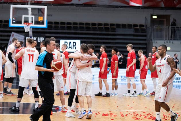 Danmark moeder Norge i en EM-kvalifikationskamp i basketball, spillet i Naestved, torsdag den 24. februar 2022.. , Naestved Denmark