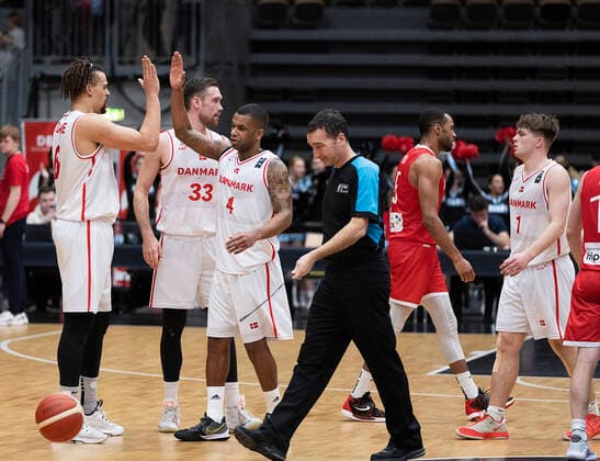 Danmark moeder Norge i en EM-kvalifikationskamp i basketball, spillet i Naestved, torsdag den 24. februar 2022.. , Naestved Denmark