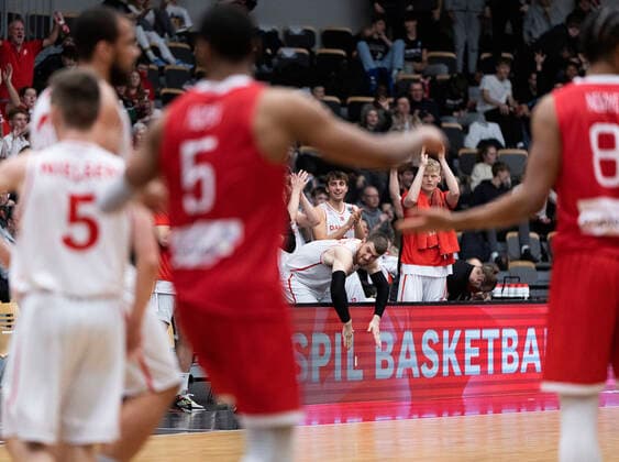 Danmark moeder Norge i en EM-kvalifikationskamp i basketball, spillet i Naestved, torsdag den 24. februar 2022.. , Naestved Denmark
