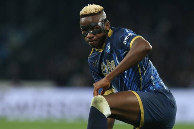 Italy: Europa League football match SSC Napoli vs Barcellona SSC Napoli s Nigerian striker Victor Osimhen looks during the UEFA Europa League football match between SSC Napoli and Barcellona at the Diego Armando Maradona Stadium in Naples, southern Italy, on February 24, 2022. ABPH9108 Copyright: xAntonioxBalascox