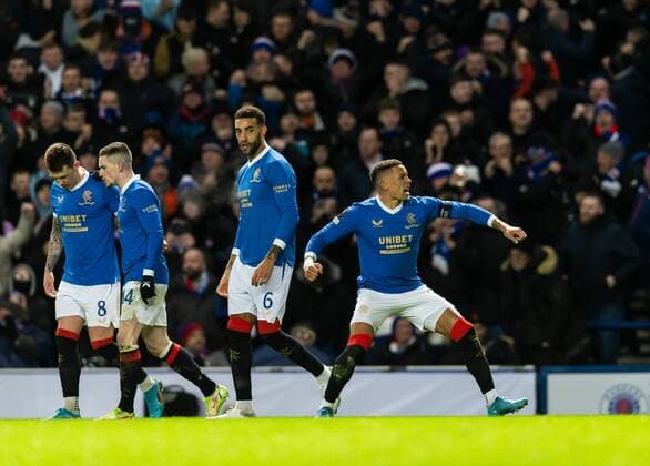 Mandatory Credit: Photo by Luke Nickerson Rangers FC Shutterstock (12821152w) Rangers Defender James Tavernier celebrates scoring his sides first goal Rangers v Borussia Dortmund, UEFA Europa League, Play-offs, Second Leg, Football, Ibrox Stadium, Glasgow, UK - 24 Feb 2022 Rangers v Borussia Dortmund, UEFA Europa League, Play-offs, Second Leg, Football, Ibrox Stadium, Glasgow, UK - 24 Feb 2022 Copyright: xLukexNickerson RangersxFC Shutterstockx 12821152w