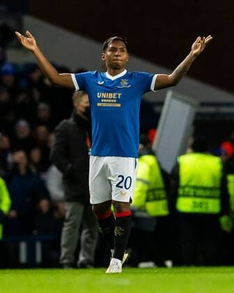 Mandatory Credit: Photo by Luke Nickerson Rangers FC Shutterstock (12821152au) Rangers Forward Alfredo Morelos celebrates at the end of the match Rangers v Borussia Dortmund, UEFA Europa League, Play-offs, Second Leg, Football, Ibrox Stadium, Glasgow, UK - 24 Feb 2022 Rangers v Borussia Dortmund, UEFA Europa League, Play-offs, Second Leg, Football, Ibrox Stadium, Glasgow, UK - 24 Feb 2022 Copyright: xLukexNickerson RangersxFC Shutterstockx 12821152au