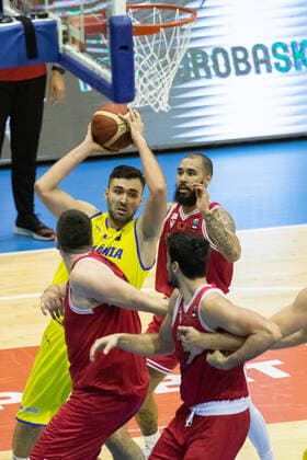 Feb,24, 2022,Ploiesti,Romania: FIBA EUROBASKET 2025 PRE-QUALIFIERS, Groupe B, Romania vs Albania, Sala Sporturilor Olimpia, Ploiesti Emanuel-Cate offensive rebound no