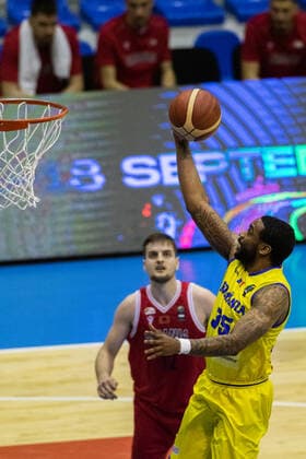 Feb,24, 2022,Ploiesti,Romania: FIBA EUROBASKET 2025 PRE-QUALIFIERS, Groupe B, Romania vs Albania, Sala Sporturilor Olimpia, Ploiesti Patrick RICHARD action lay up no