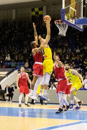 Feb,24, 2022,Ploiesti,Romania: FIBA EUROBASKET 2025 PRE-QUALIFIERS, Groupe B, Romania vs Albania, Sala Sporturilor Olimpia, Ploiesti Bogdan NICOLESCU action lay up no