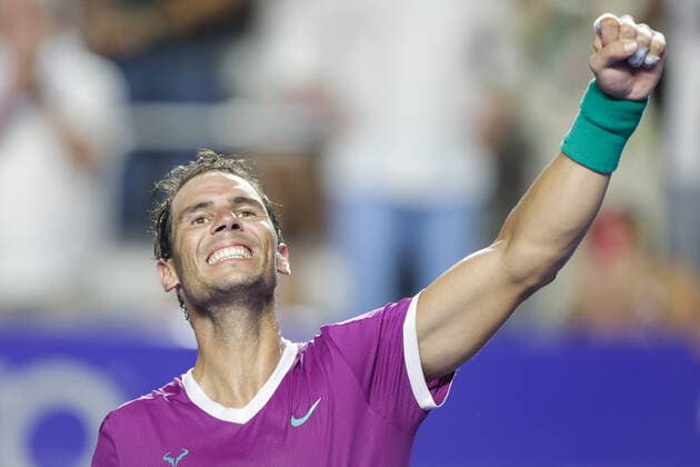 Sport Bilder des Tages (220226) -- ACAPULCO, Feb. 26, 2022 -- Rafael Nadal of Spain celebrates after winning the men s singles semifinal match against Daniil Medvedev of Russia at the 2022 ATP, Tennis Herren Mexican Open tennis tournament in Acapulco, Mexico, Feb. 25, 2022. (Photo by Xinhua) (SP)MEXICO-ACAPULCO-TENNIS-ATP-MEXICAN OPEN-SEMIFINALS FranciscoxCanedo 