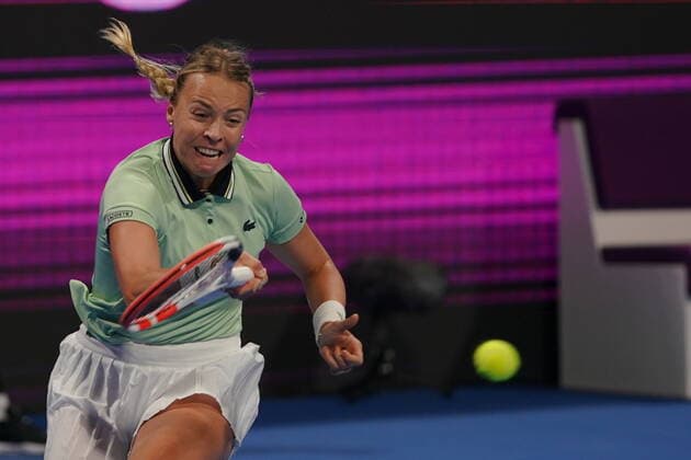 Doha, 26.02.2022 TENNIS WOMEN TOURNAMENT WTA, Tennis Damen 1000 DOHA QATAR TOTAL ENERGIES OPEN NZ Anett Kontaveit FOT. Dominik Buszek 400mm NEWSPIX.PL --- Newspix.pl  20220226_BUSZEK_246