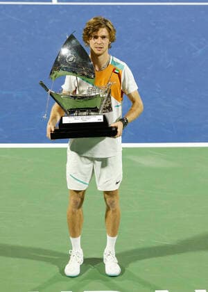 Dubai, UAE, 26th.Feb, 2022. Russian tennis player Andrey Rublev is the winner of Dubai Duty Free Tennis Championships tournament at Dubai Duty Free Tennis Stadium on Saturday 26 February 2022., Â Copyright: xJuergenxHasenkopfx