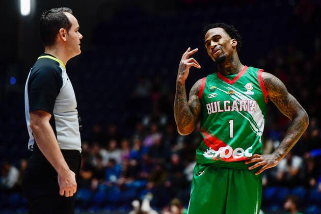 Dee Bost of Bulgaria, right, gestures during the men’s basketball qualification match for the 2023 World Championship, WM, Weltmeisterschaft Czech Republic vs Bulgaria in Pardubice, Czech Republic, February 27, 2022. (CTKxPhoto DavidxTanecek) CTKPhotoP2022022709805  TAD 021