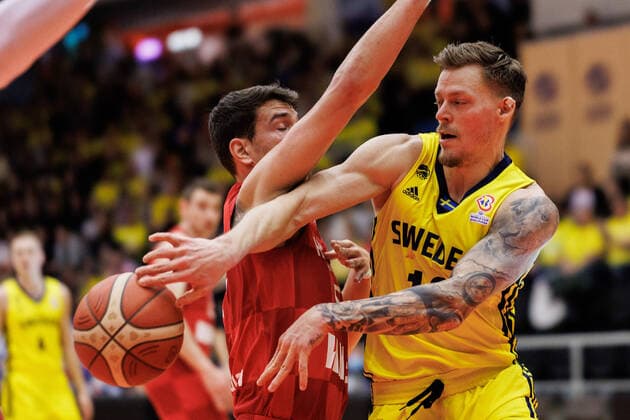 220228 Viktor Gaddefors of Sweden during the FIBA World Cup Qualifier game between Sweden and Croatia on February 28, 2022 in Norrköping. Copyright: PETERxHOLGERSSON BB220228PH025