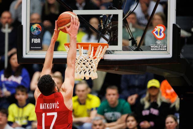 220228 Karlo Matkovic of Croatia during the FIBA World Cup Qualifier game between Sweden and Croatia on February 28, 2022 in Norrköping. Copyright: PETERxHOLGERSSON BB220228PH037