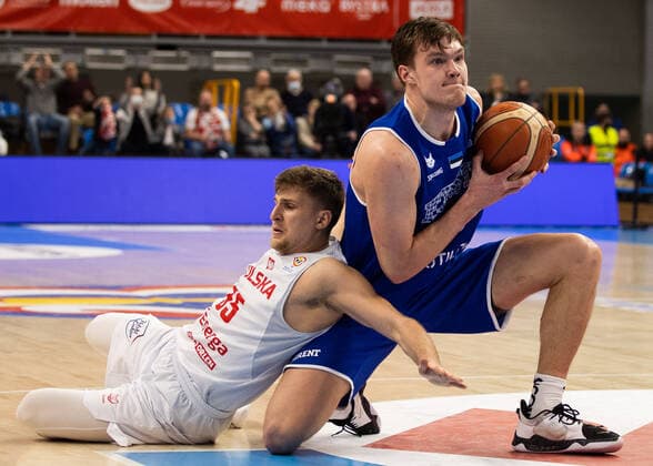 28.02.2022, Lublin. Basketball World Cup European Qualifiers. Poland VS Estonia 70:68. On the photo with the ball Maik-Kalev Kotsar Photo Tairo Lutter, Postimees Lublin Lublin Poland 1TL28FEB22A318  Copyright: xTairoxLutterx Maik-Kalev Kotsar