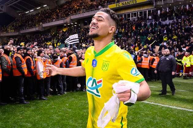 Fin du match - Joie des joueurs de l equipe Nantes apres sa victoire - Ludovic BLAS ( 10 - Nantes ) - FOOTBALL : Nantes vs Monaco - Coupe de France - 02 03 2022 FedericoPestellini Panoramic 