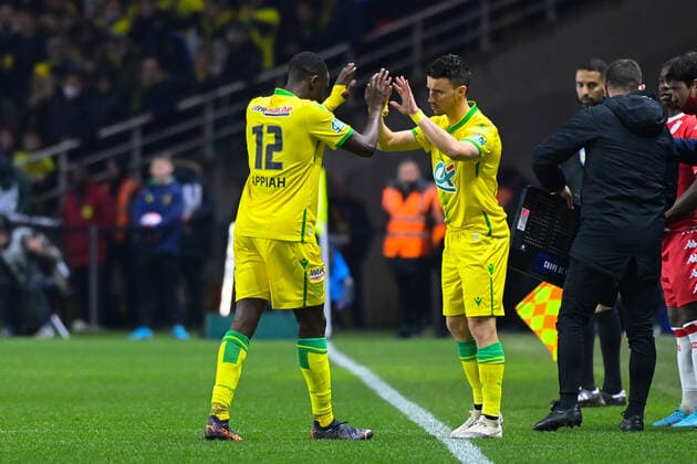 Dennis APPIAH ( 12 - Nantes ) - Sebastien CORCHIA ( 24 - Nantes ) - FOOTBALL : Nantes vs Monaco - Coupe de France - 02 03 2022 FedericoPestellini Panoramic 