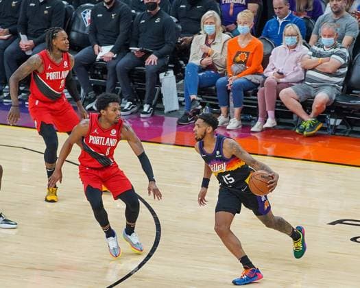 Phoenix, Arizona, March 2nd 2022: Cameron Payne ( 15 Phoenix Suns) controls the ball during the National Basketball Association game between the Portland Trail Blazers and the Phoenix Suns ath Footprint Center in Phoenix, Arizona. Edwin Rodriguez SPP Portland Trailblazers v Phoenix Suns - NBA, Basketball Herren, USA - FootPrint Center 