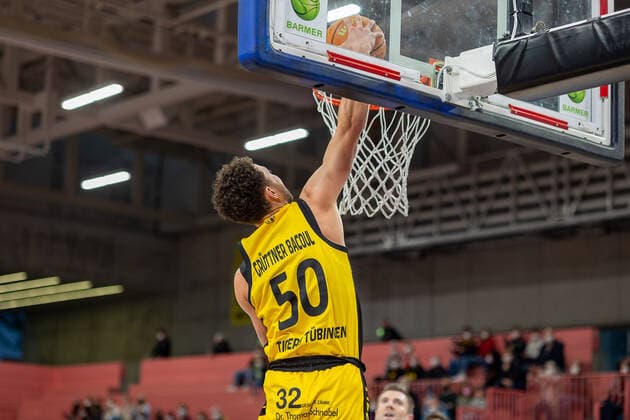 Joanic Gruetner Bacoul (TIgers Tuebingen, 50) Tigers Tuebingen vs. Eisbaeren Bremerhaven, 2. Basketball Bundesliga, Pro A, Barmer 2 Basketball, 28. Spieltag , Spielzeit 2021 2022, 06.03.2022 Tigers Tuebingen vs. Eisbaeren Bremerhaven, 2. Basketball Bundesliga, Pro A, Barmer 2 Basketball, 28. Spieltag , Spielzeit 2021 2022, 06.03.2022 Tuebingen Copyright: xNinaxSanderx xEibnerxPressefotox EP_NSR
