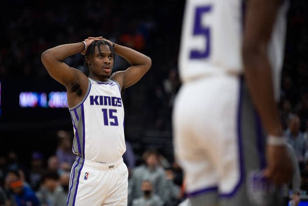 March 7, 2022, Sacramento, CA, USA: Sacramento Kings guard Davion Mitchell (15) reacts as the New York Knicks lead in the fourth quarter during a game at Golden 1 Center in Sacramento, Monday, March 7, 2022. Sacramento USA - ZUMAj89_ 0152635950st Copyright: xPaulxKitagakixJr.x