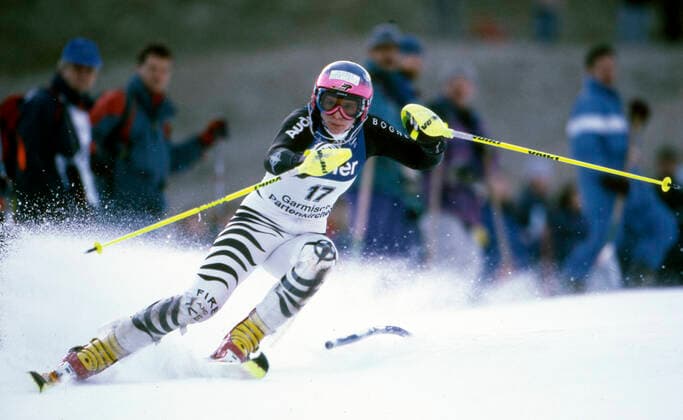 Katja SEIZINGER, GER, Skifahrerin, Aktion Slalom 14.01.1996, Garmisch Partenkirchen, Â *** Katja SEIZINGER, GER, skier, action slalom 14 01 1996, Garmisch Partenkirchen, Â